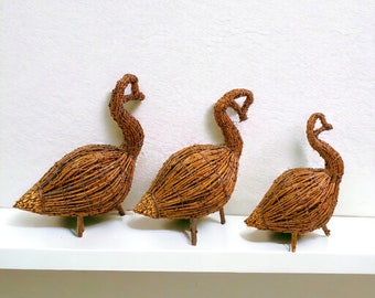 Vintage Twig Birds | Handmade Cree Tamarack Goose Duck Family | Native American Decoy | Canadian Folk Art