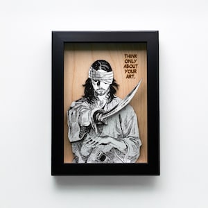 3D Musashi Miyamoto Art | Laser Engraved Vagabond Panel, Black Frame image 1