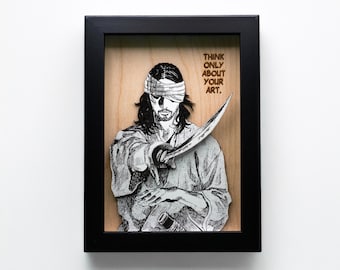 3D Musashi Miyamoto Art | Laser Engraved Vagabond Panel, Black Frame