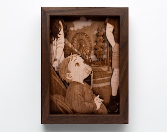 Custom Studio Ghibli Style Wood Portrait – Personalized Layered Wood Art