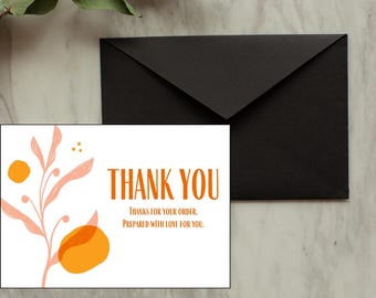 Minimalistiskt tack, orange tackkortsmall, utskrivbart tackkort, blommigt tack, tackkort, blommigt tackkort