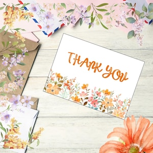 Orange Thank You Card ,Thank You Card Template, Thank You Card Printable, Thank you Card, Floral Thank You, Thanks Card, Flower Thank You