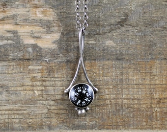 Working Compass Silver Pendant Necklace - Domus (Home) - MADE TO ORDER