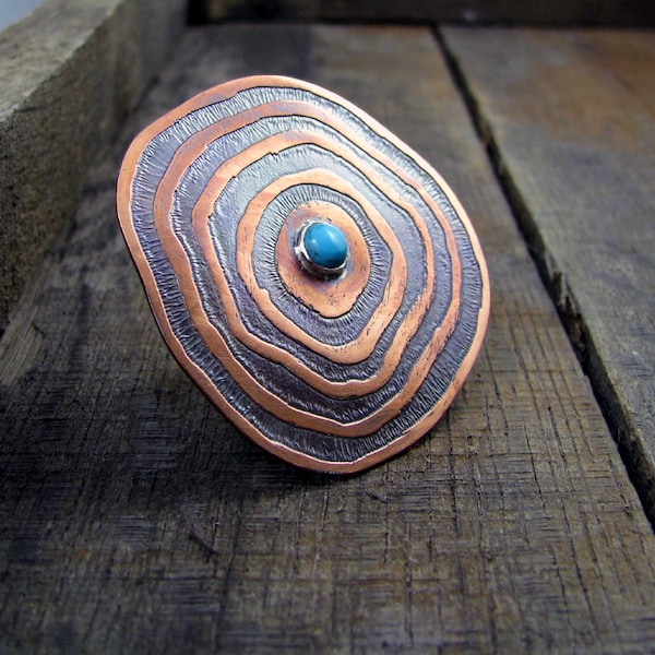 Copper and Turquoise Shield Ring - MADE TO ORDER