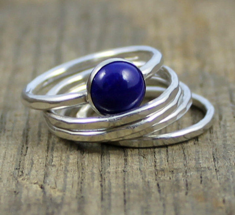 READY TO SHIP Sterling Lapis Stacker Ring Size 7.5 image 2