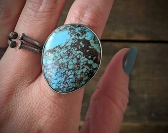 READY TO SHIP - Turquoise Sterling and Copper Ring -Size 7