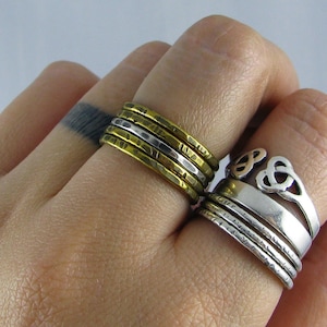 Mixed Metal Stacking Rings - Set of 4 Brass and 1 Sterling - MADE TO ORDER