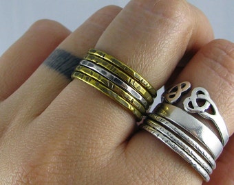 Mixed Metal Stacking Rings - Set of 4 Brass and 1 Sterling