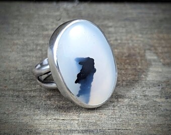 Silver Agate "Black Rabbit" Ring - Size 6 1/2