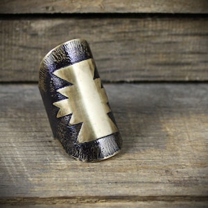 MADE TO ORDER Warriors Shield Armor Ring Etched Brass Navajo Ring Armor Knuckle Ring Saddle Ring image 1