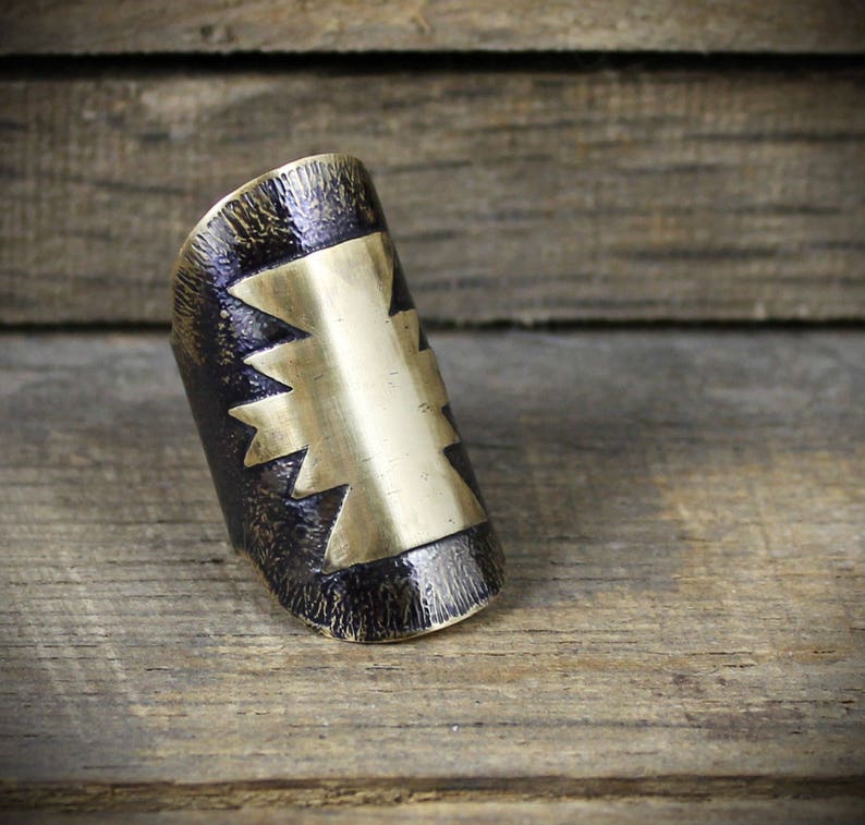 MADE TO ORDER Warriors Shield Armor Ring Etched Brass Navajo Ring Armor Knuckle Ring Saddle Ring image 1