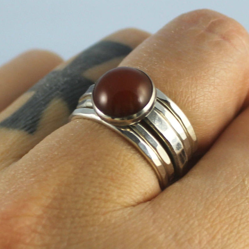 READY TO SHIP Sterling Green Carnelian Stacker Ring Size 7 image 3