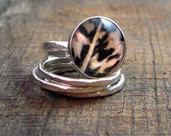 MADE TO ORDER - Sterling Stacking Ring Set with Pheasant Feather