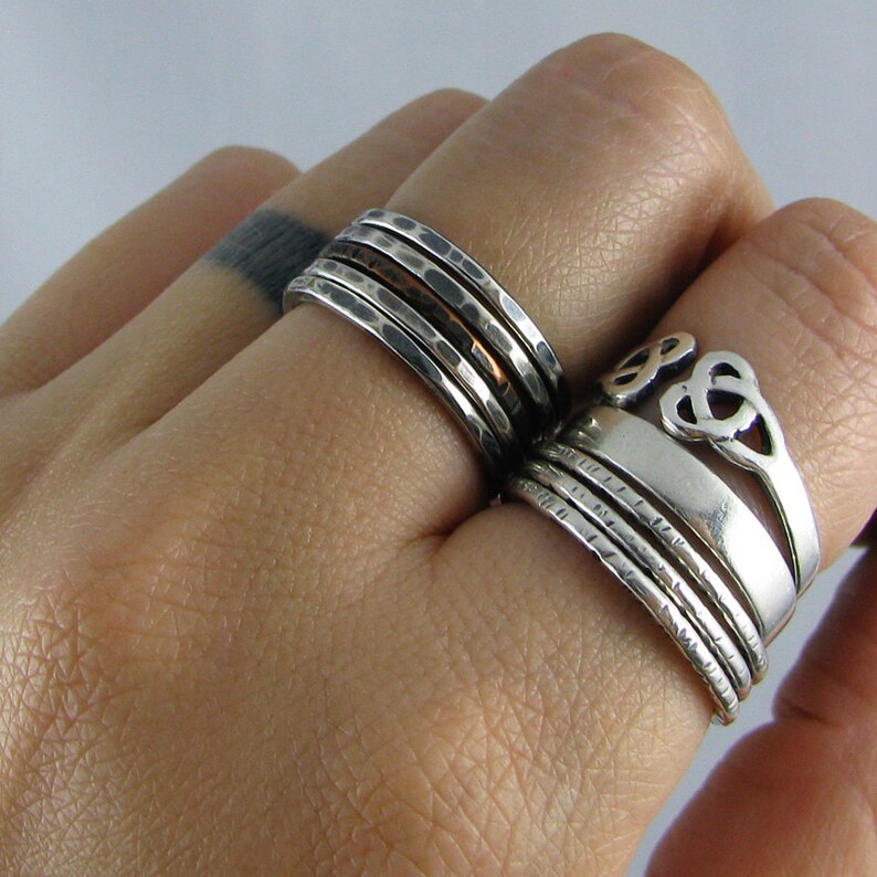 Rustic Silver and Copper Stacking Rings Set of 4 Sterling and 1 Copper MADE TO ORDER image 2