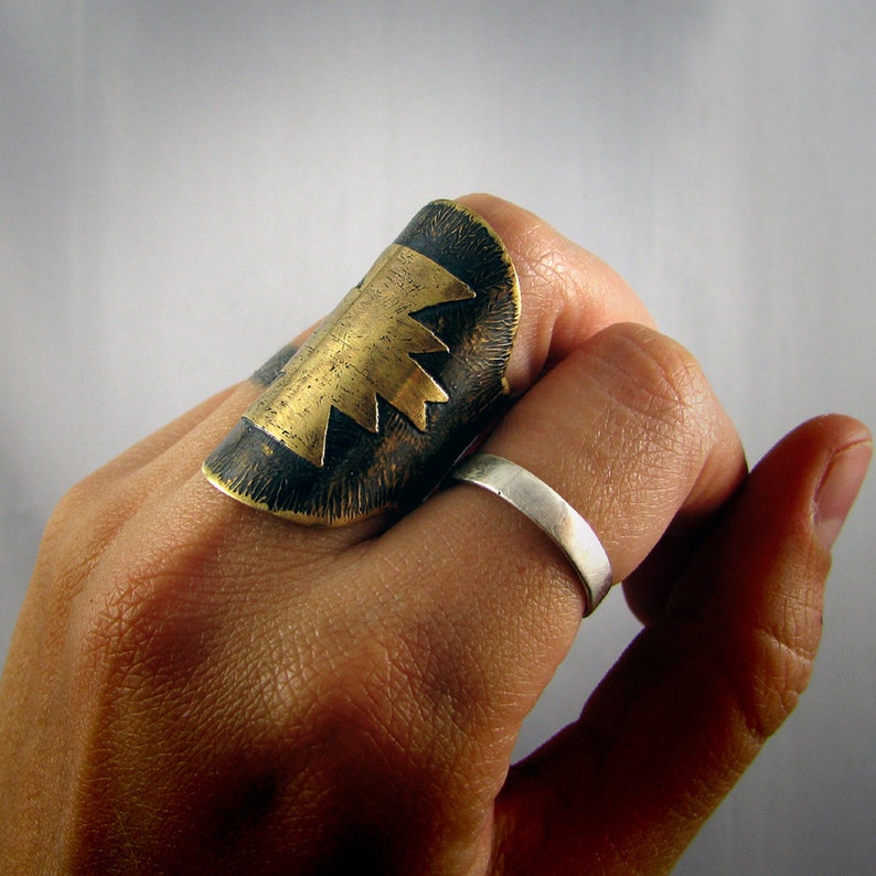 MADE TO ORDER Warriors Shield Armor Ring Etched Brass Navajo Ring Armor Knuckle Ring Saddle Ring image 2