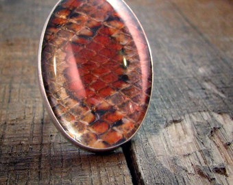 Sterling Snakeskin Cocktail Ring - Oval Quartz Cabochon with Natural Snakeskin - MADE TO ORDER