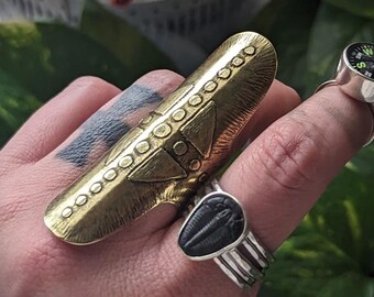 Warriors Shield - Armor Ring - Brass Crop Circle Knuckle Saddle Shield Ring - MADE TO ORDER