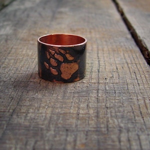 Organic Copper Ring - Lycanthropy - Wolf Dog Paw Print - Pet Memorial Ring