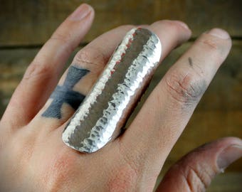 Warriors Shield - Large Hammered Saddle Ring in Sterling Silver