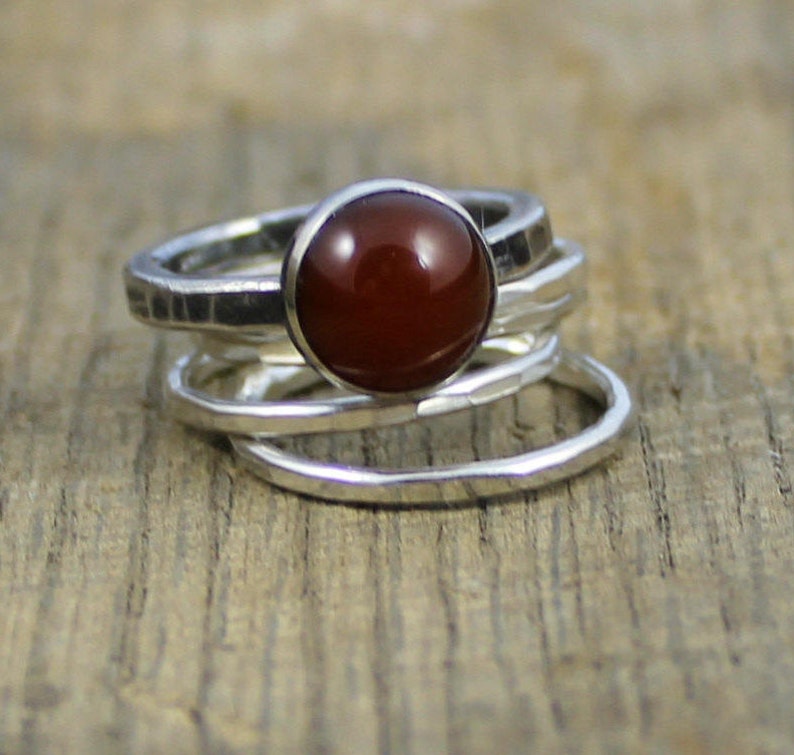 READY TO SHIP Sterling Green Carnelian Stacker Ring Size 7 image 2