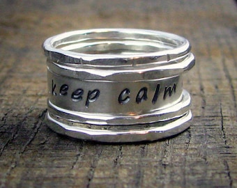 Sterling Stacking Rings  with custom stamped word - MADE TO ORDER