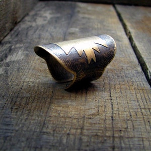 MADE TO ORDER Warriors Shield Armor Ring Etched Brass Navajo Ring Armor Knuckle Ring Saddle Ring image 5