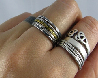 Mixed Metal Hammered Stacking Rings - Set of 4 Sterling and 1 Brass