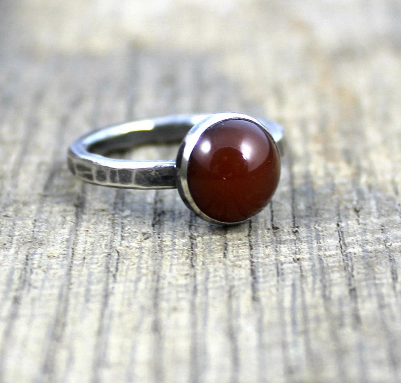 READY TO SHIP Sterling Green Carnelian Stacker Ring Size 7 image 1