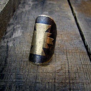 MADE TO ORDER Warriors Shield Armor Ring Etched Brass Navajo Ring Armor Knuckle Ring Saddle Ring image 3