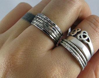 Sterling Stacking Rings - Set of 5 hammered