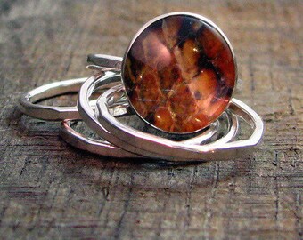 Naturally Shed Snakeskin under Quartz - Sterling Stacker Set - MADE TO ORDER