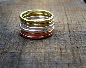 Stacking Rings - Set of Sterling, Brass, Copper