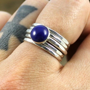 READY TO SHIP Sterling Lapis Stacker Ring Size 7.5 image 3