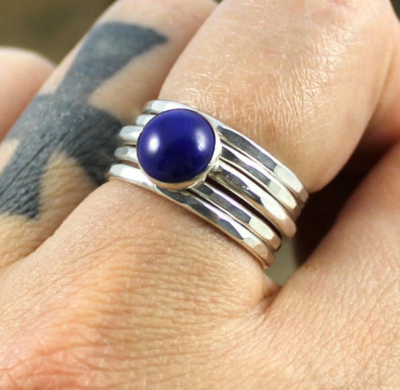 READY TO SHIP Sterling Lapis Stacker Ring Size 7.5 image 3