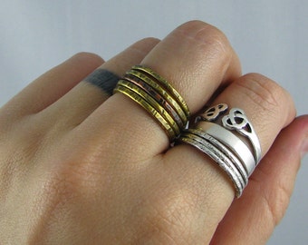 Mixed Metal Stacking Rings - Set of 4 Brass and 1 Copper