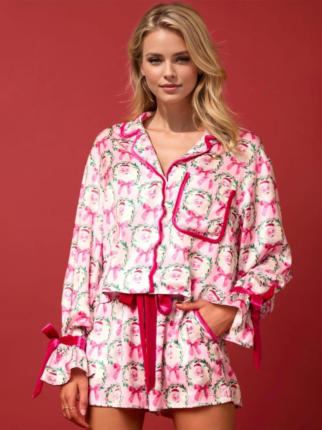 Pink Striped Christmas PJ Set