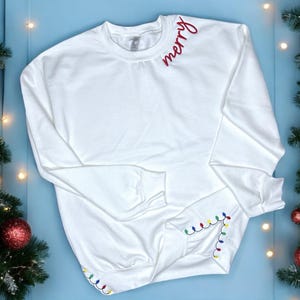 Christmas Lights Cut Hem Embroidered Sweatshirt