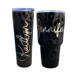 Personalized Black Leopard Laser Engraved Tumbler