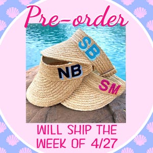 Embroidered Straw Visor Hat | Momogram Beach Visor Hat | Shadow Block Monogram Visor | Bridesmaid Gift | Bachelorette Trip