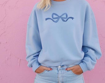 Bow Embroidered Sweatshirt | Embroidered Bow Ribbon Trendy Sweatshirt | Embroidered Bow | Gift for Her | Preppy Coquette Bow | Girl Gift