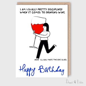 Biglietto divertente, Biglietto di compleanno divertente, Per un amico, Buon compleanno, Grande bicchiere di vino,
