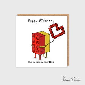 Biglietto di auguri di compleanno Lego carino, per la fidanzata, per il fidanzato, per la moglie, per il marito, per il partner - Buon compleanno, tienimi stretto e non Lego mai