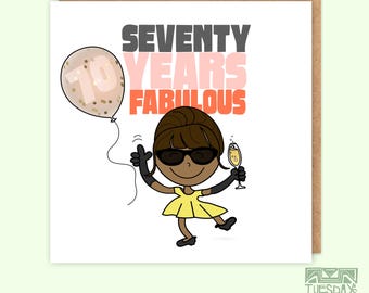 70e verjaardagskaart, bijpassende mok - grappig nieuwigheidscadeau 'Seventy Years Fabulous', beste 70e mijlpaalkaart + cadeau, unieke handgemaakte kaart