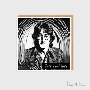 Tarjeta, taza y juego de regalo de John Lennon: es amor real. Tarjeta de cumpleaños de leyenda del rock para amantes de la música