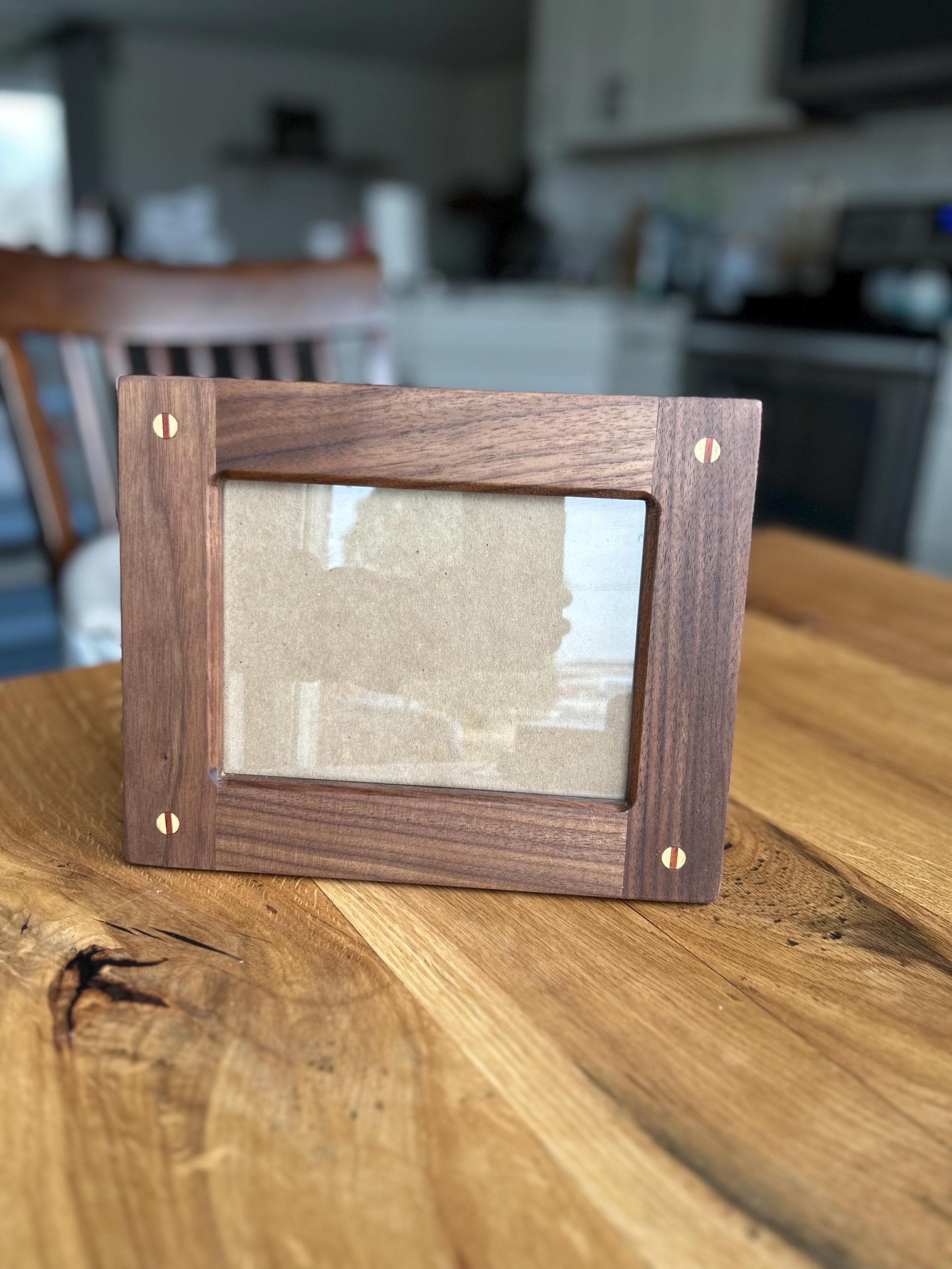 Handmade Walnut Picture Frame with Maple and Padauk Accents – Elegant, Rustic Photo Display