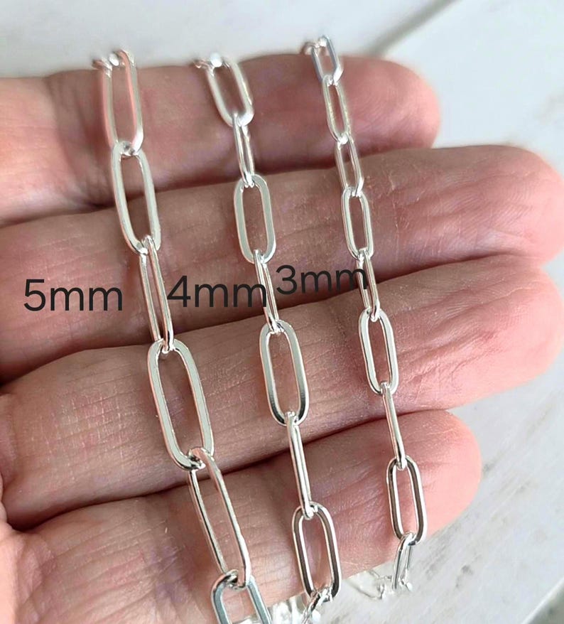 Sterling Silver Paper Clip Chain Necklace, Rectangle Links immagine 4