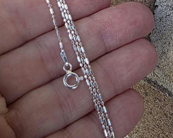 Sterling Silver Bead Bar Chain, Fine Delicate Necklace, 16", 18", 20", 22", 24" inches