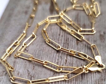 14K Gold Plated Sterling Silver Paperclip Chain Necklace, Dainty Layering Jewelry
