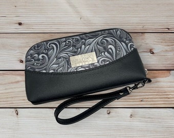 Charcoal Scrolls Wristlet Pouch Wallet