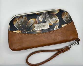 Golden Petals Wristlet Pouch Wallet